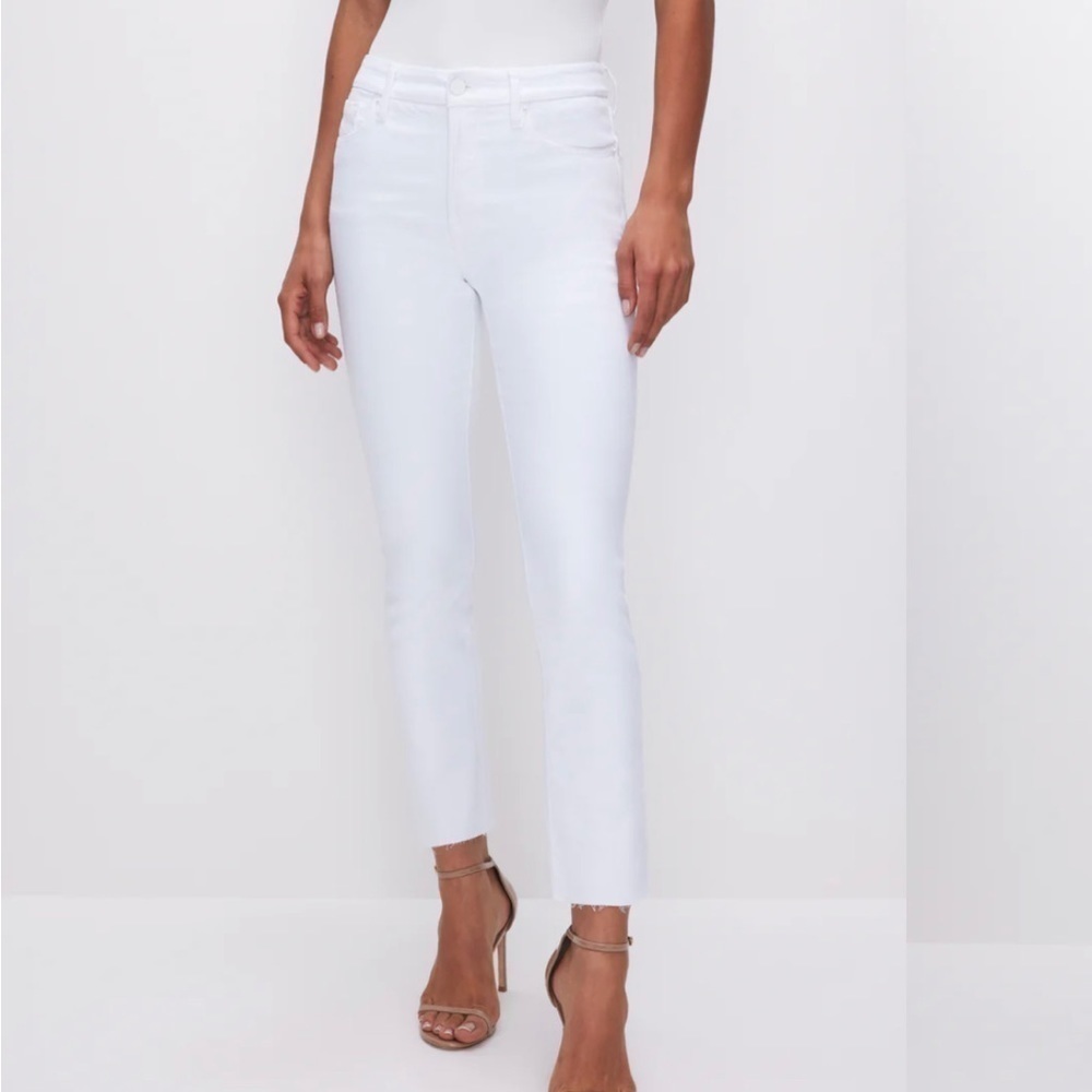 GOOD AMERICAN GOOD LEGS STRAIGHT JEANS WHITE RAW HEM SIZE 24 NEW WITH TAGS